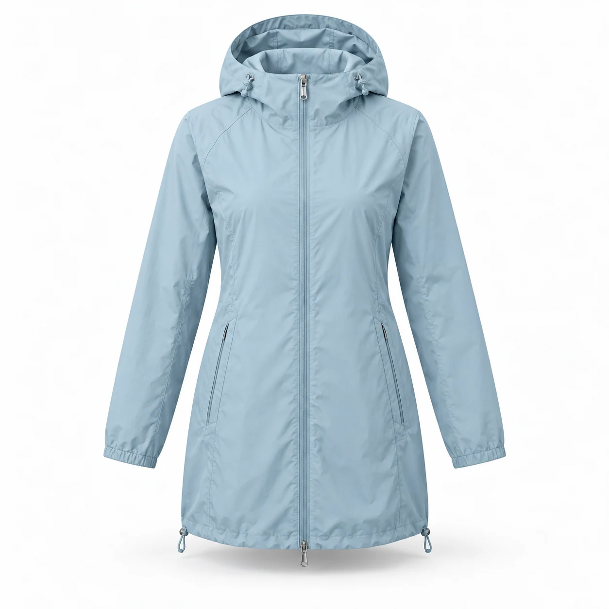 Shoreline Longline Jacket, Mist Blue, front view